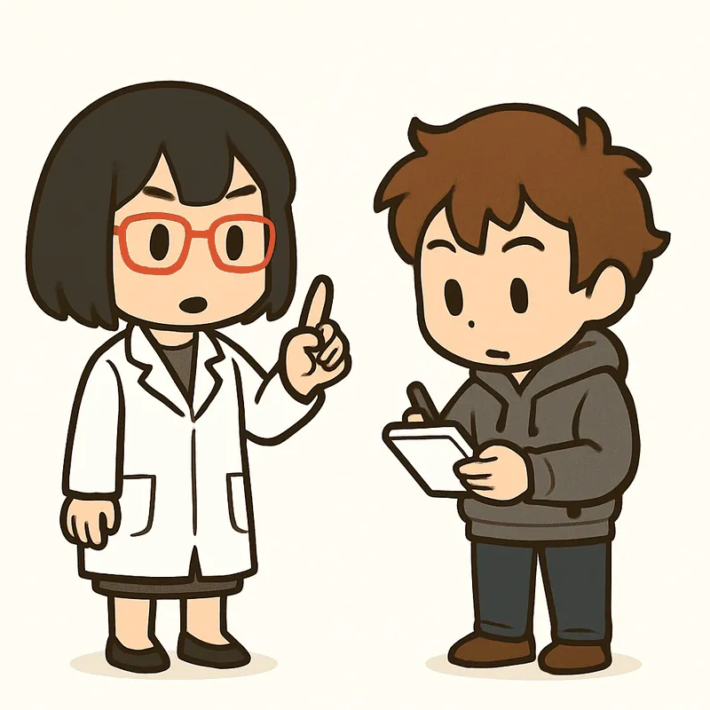 シキが人差し指を立てて説明し、クラがメモ帳に書き込んでいる