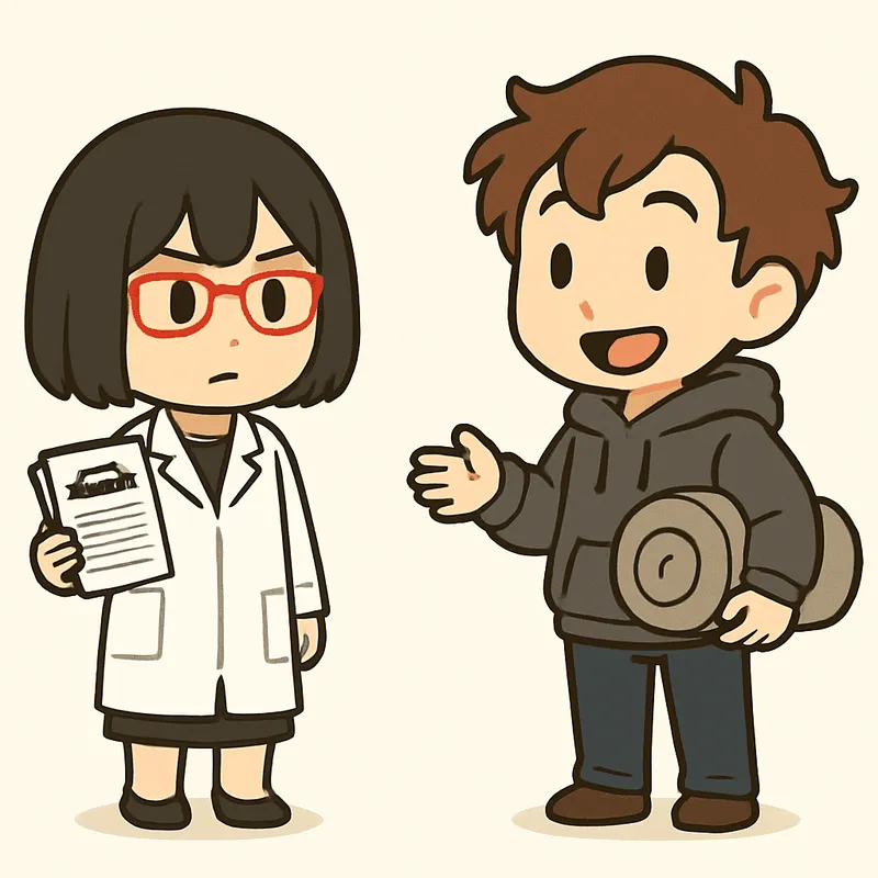 クラが寝袋を抱えて立ち、シキが書類を持って隣に立っている
