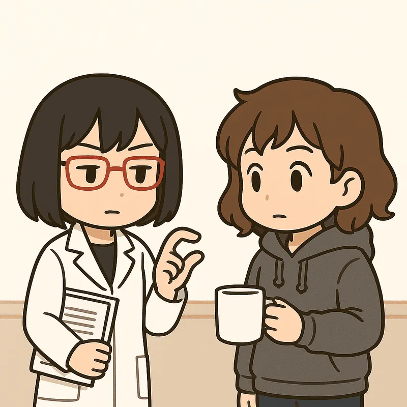 シキが親指と人差し指でわずかなすき間を作って見せ、クラがその指先を見つめている