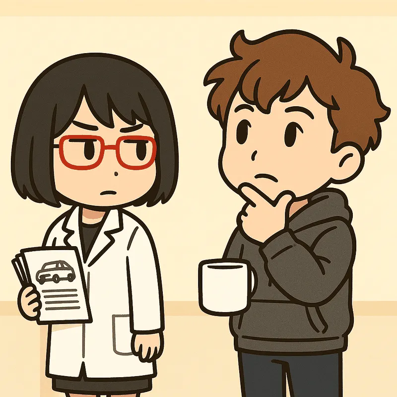 クラがあごに手を当てて考え込み、シキが書類を持って横に立っている