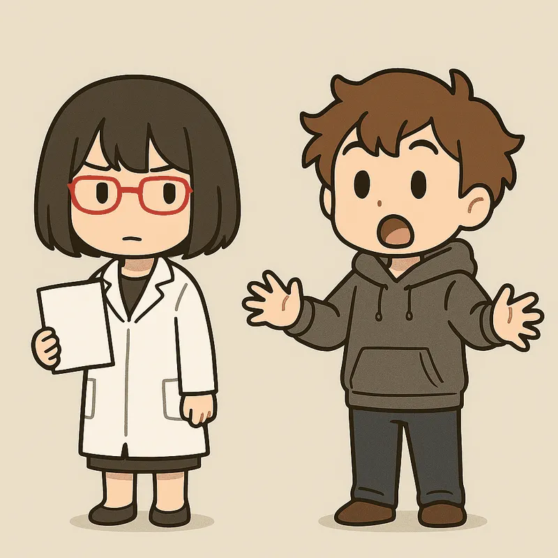 クラが両手を広げて驚いた顔をして、シキが白紙の紙を1枚持って隣に立っている