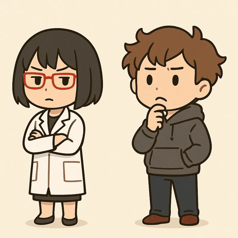 クラがあごに手を当てて考え込み、シキが腕を組んで正面を向いている