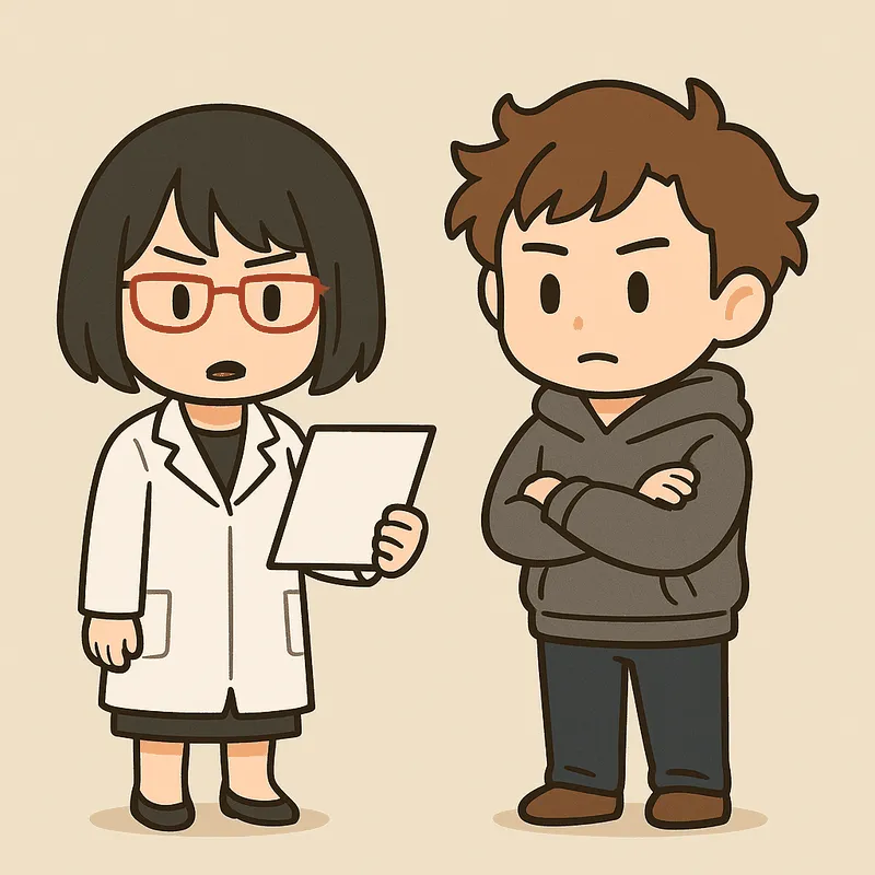 シキが白紙の紙を1枚広げて真顔で話し、クラが腕を組んでそれを見ている