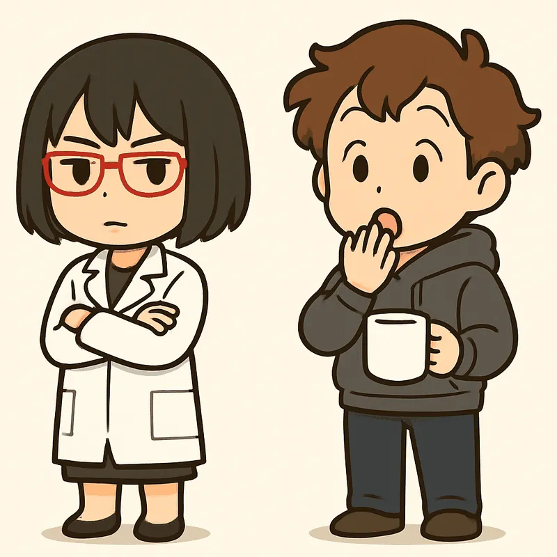 クラが片手を口元に当てて驚き、シキが腕を組んで立っている