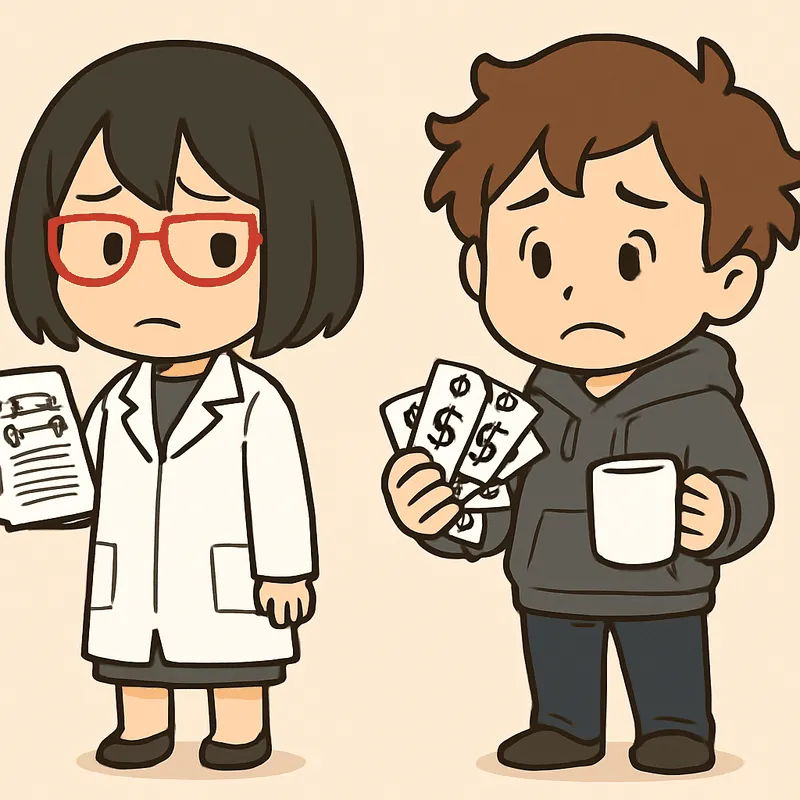クラが価格の書かれた紙を何枚も手に持って困った顔をし、シキが書類の束を持って隣に立っている