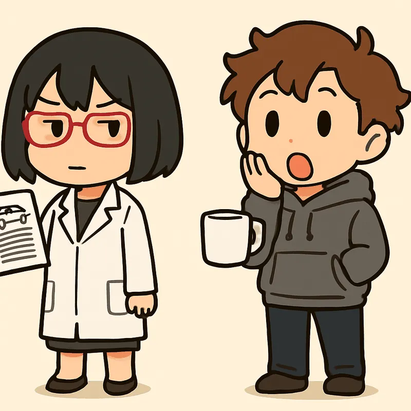 クラが口を開けて驚き、片手を頬に当てている。シキは書類を持って隣に立っている