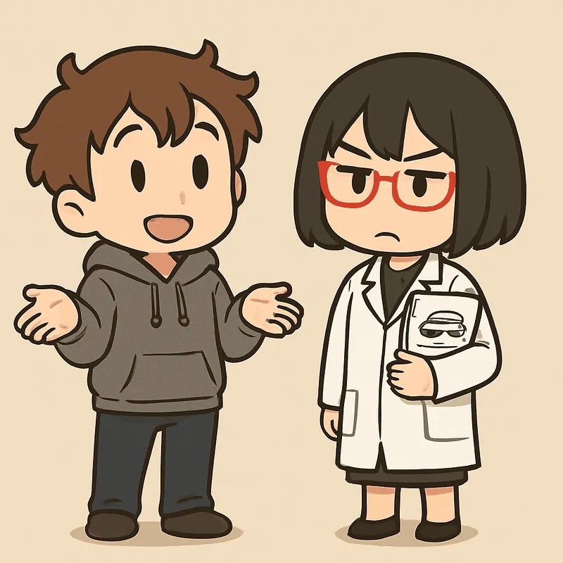 クラが両手のひらを上に向けて首をかしげ、シキが書類の束を抱えて隣に立っている