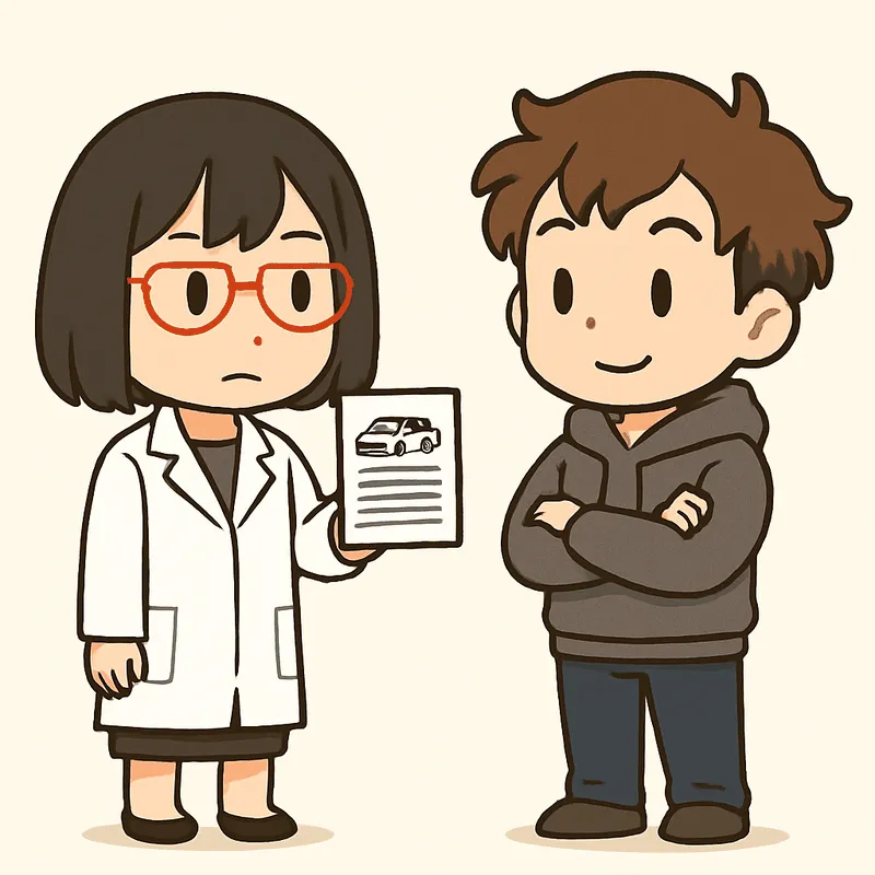 シキが書類の1枚を胸の高さに掲げて指し示し、話している。クラは腕を組んで聞いている